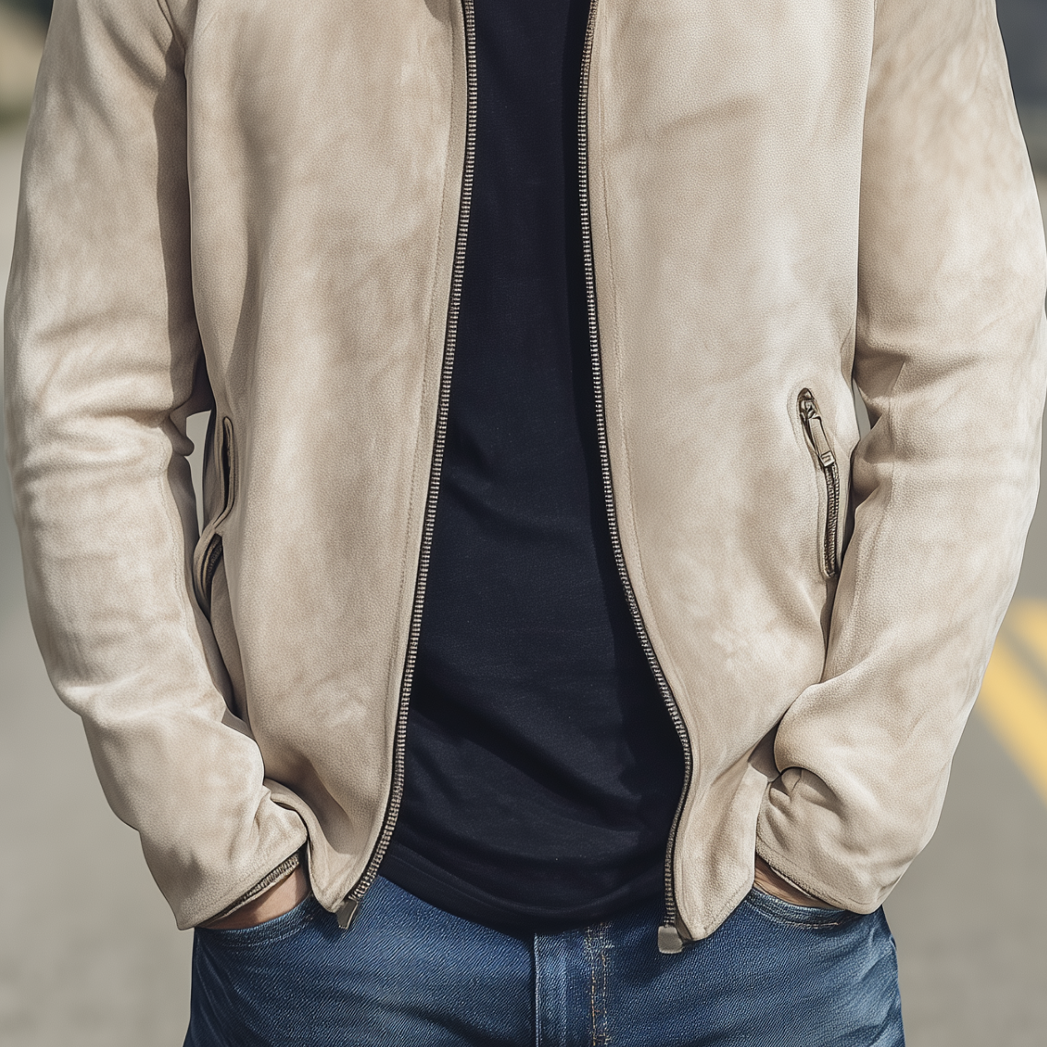 Men's Classic Casual Solid Color Hooded Zip-Up Suede Jacket MTA0659H8K