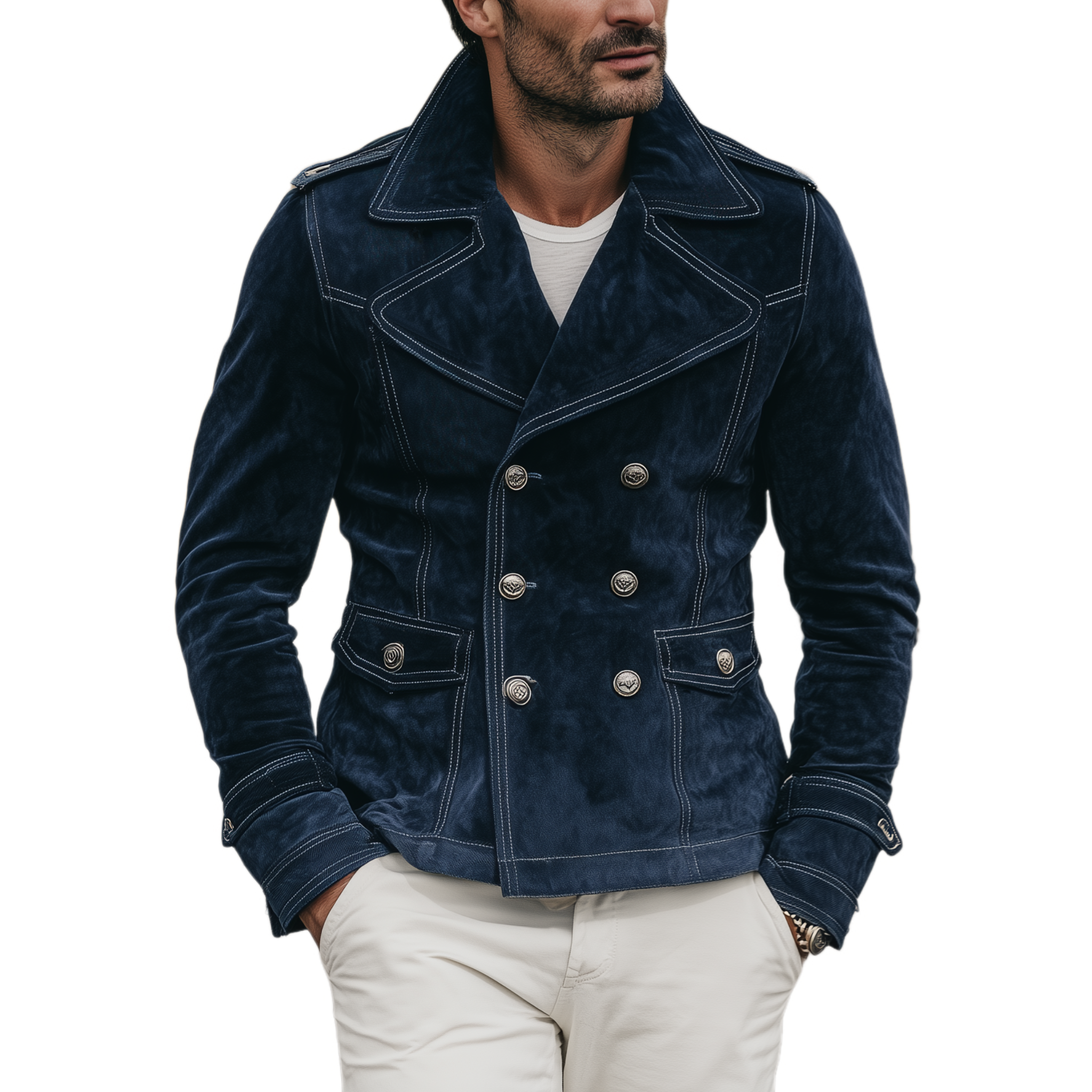 Men's Classic Vintage Western Style Lapel Suede Double Breasted Jacket MTA1889H9K