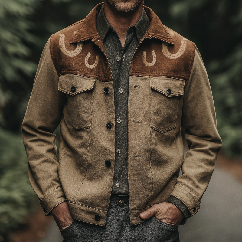 Men's Vintage Casual Western Style Canvas Washed Lapel Jacket MTA1569H2TO