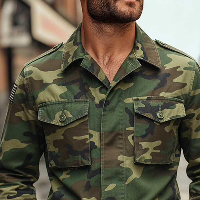 Men's Camouflage Print Lapel Multi-pocket Jacket MTA1343K4X