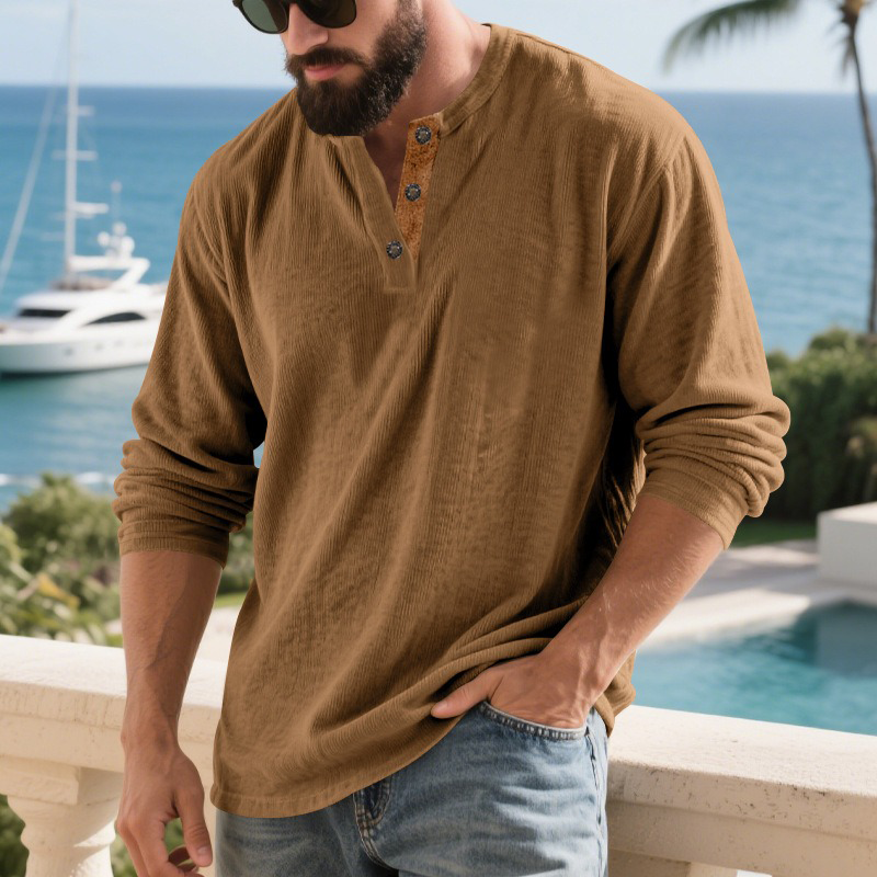 Men's Corduroy Henley Long Sleeve Sweatshirt MTA2915H1X