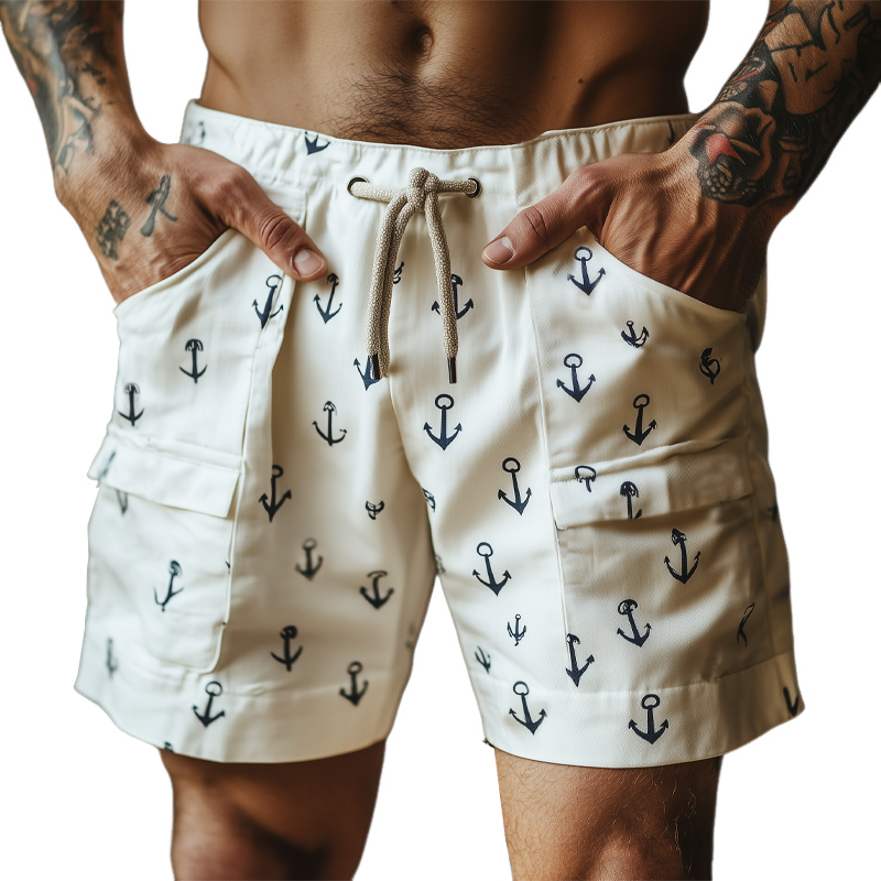 Men's Summer Casual Anchor Print Lace-Up Shorts MTA1980G6U