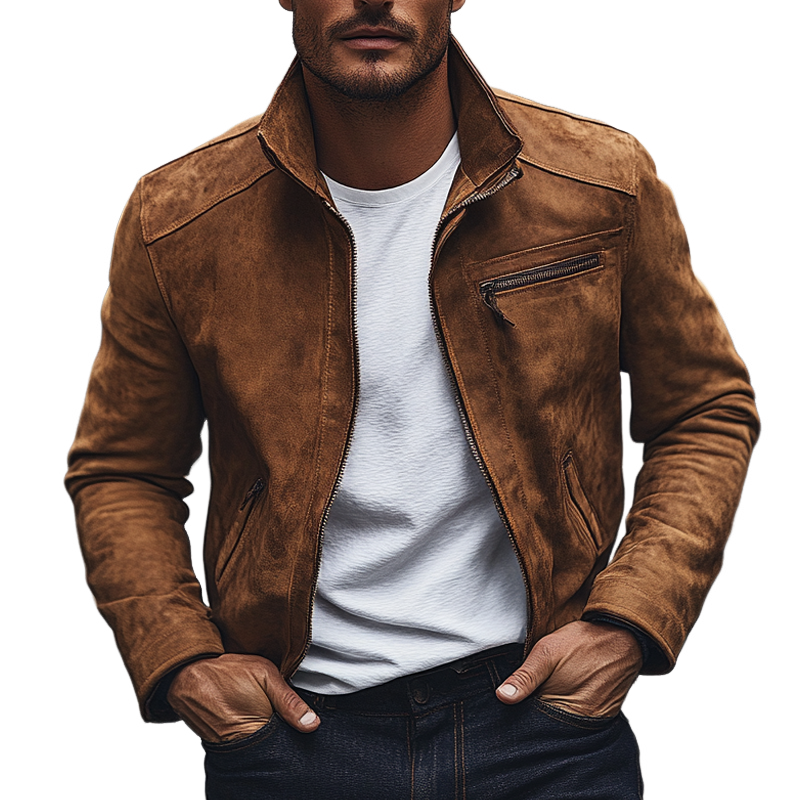 Men's Vintage Suede Lapel Zipper Slim Fit Jacket MTA1834H9X