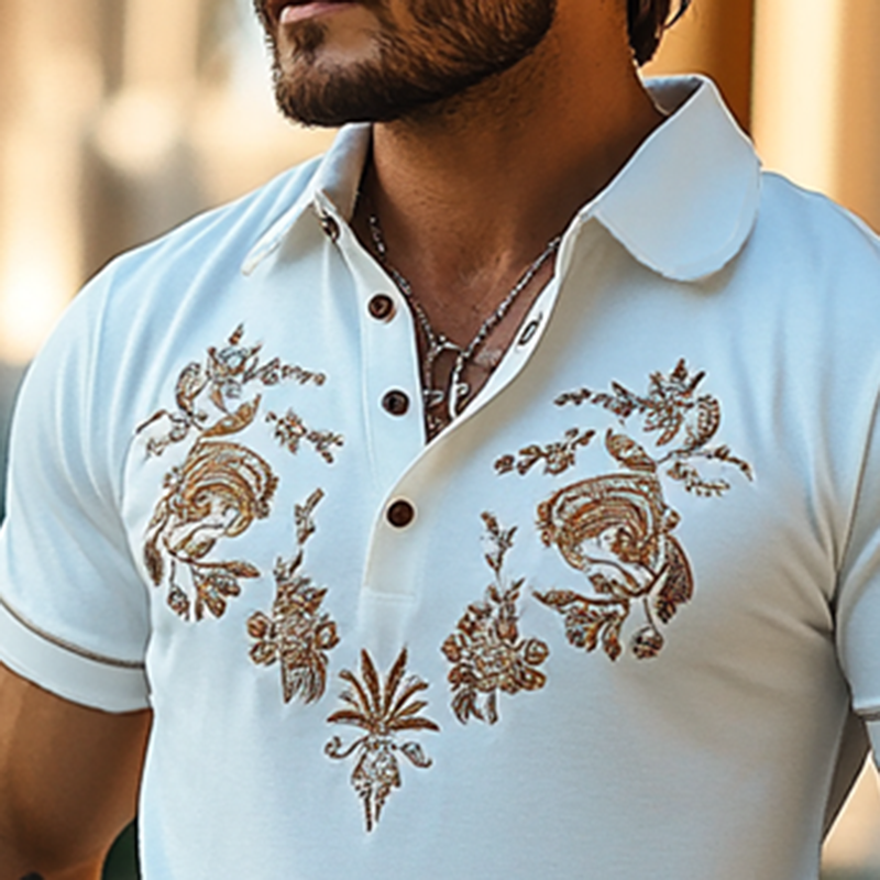 Herrepoloskjorte i vestlig stil, brodert med korte ermer MTA0903F9Y
