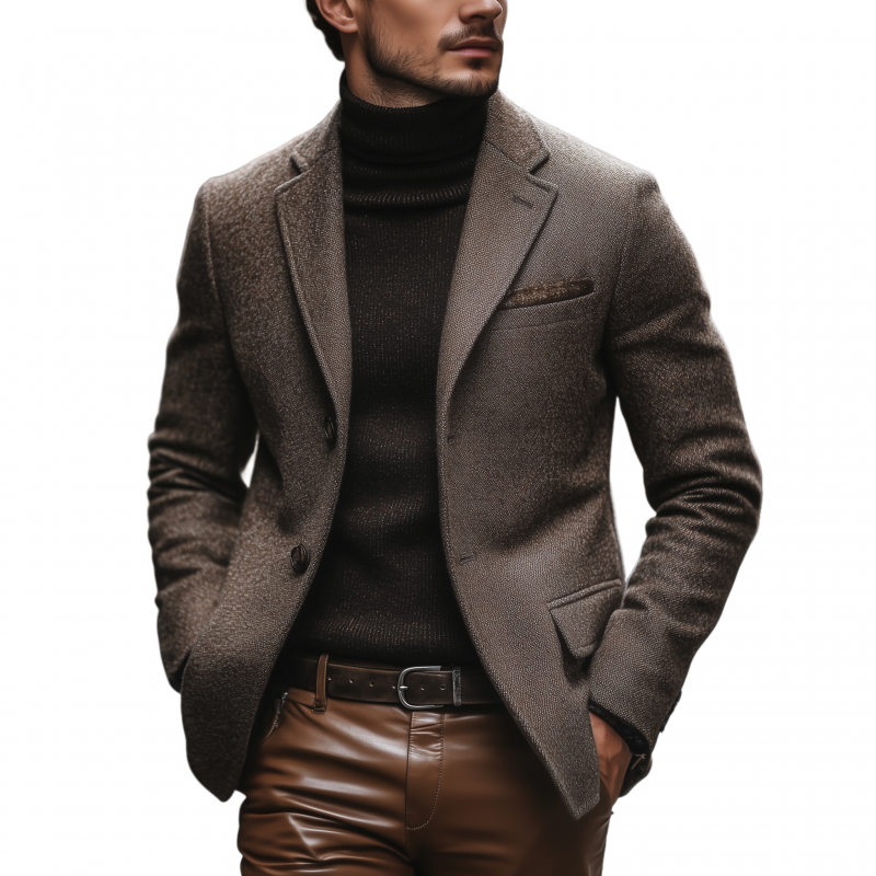 Men's Vintage Wool Blend Notch Lapel Single-breasted Slim Fit Warm Short Blazer MTA1416H9M