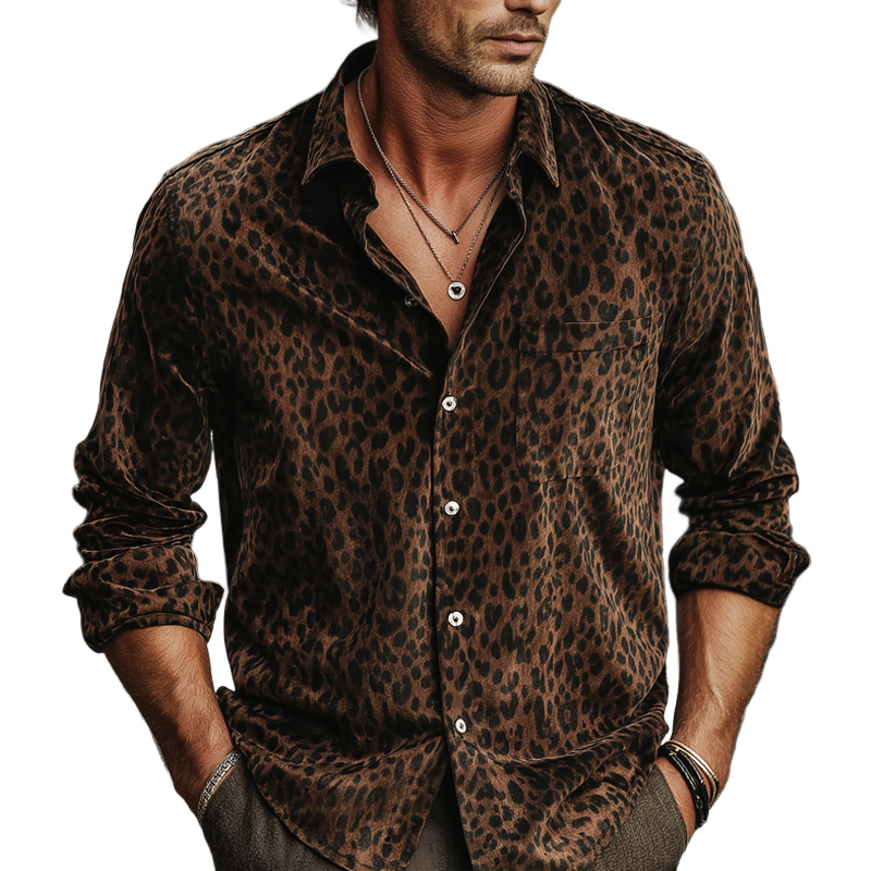 Men's Urban Dark Brown Leopard Long-sleeved Shirt MTA0958L0U
