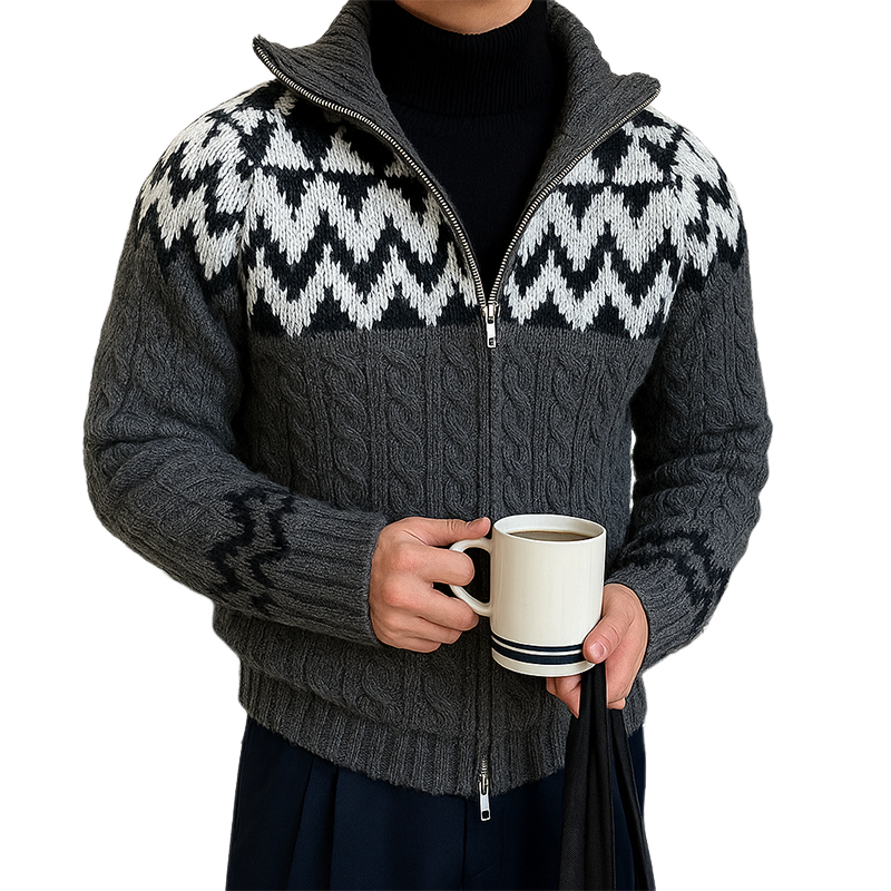 Men's Retro Casual Cable Knit Double Zipper Sweater Cardigan MTA0904I2TO