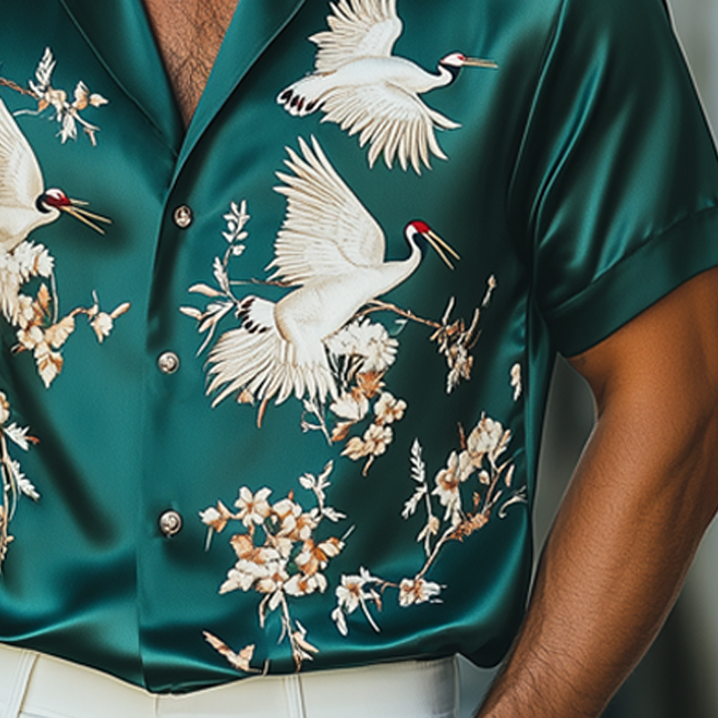 Men's Summer Luxury Satin Embroidered Short Sleeve Shirt MTA1077F8U