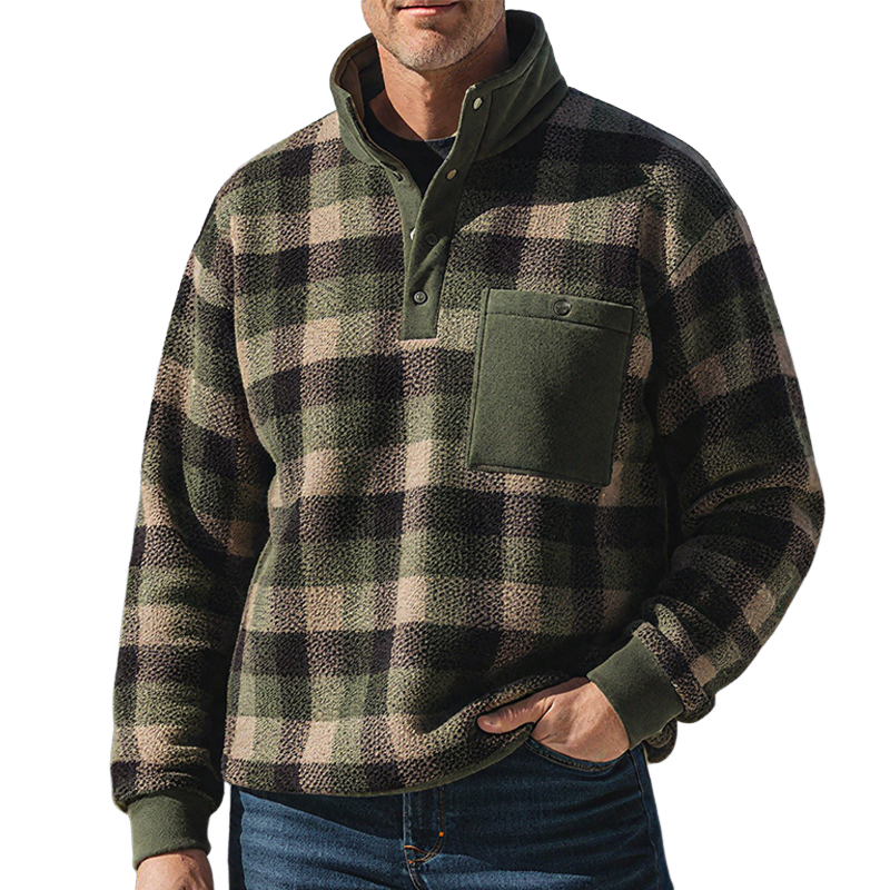 Men's Retro Casual Warm Plaid Plush Stand Collar Sweatshirt MTA2545I2TO