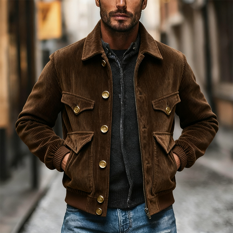 Men's Vintage Casual Corduroy Lapel Single Breasted Jacket MTA1785J7X