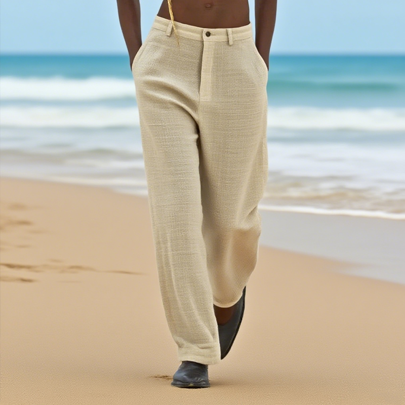 Men's Cotton And Linen Textured Straight Casual Pants MTA2571G5Z