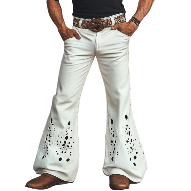Men's Western Cowboy Style Ripped Flared Pants MTA1279F6U