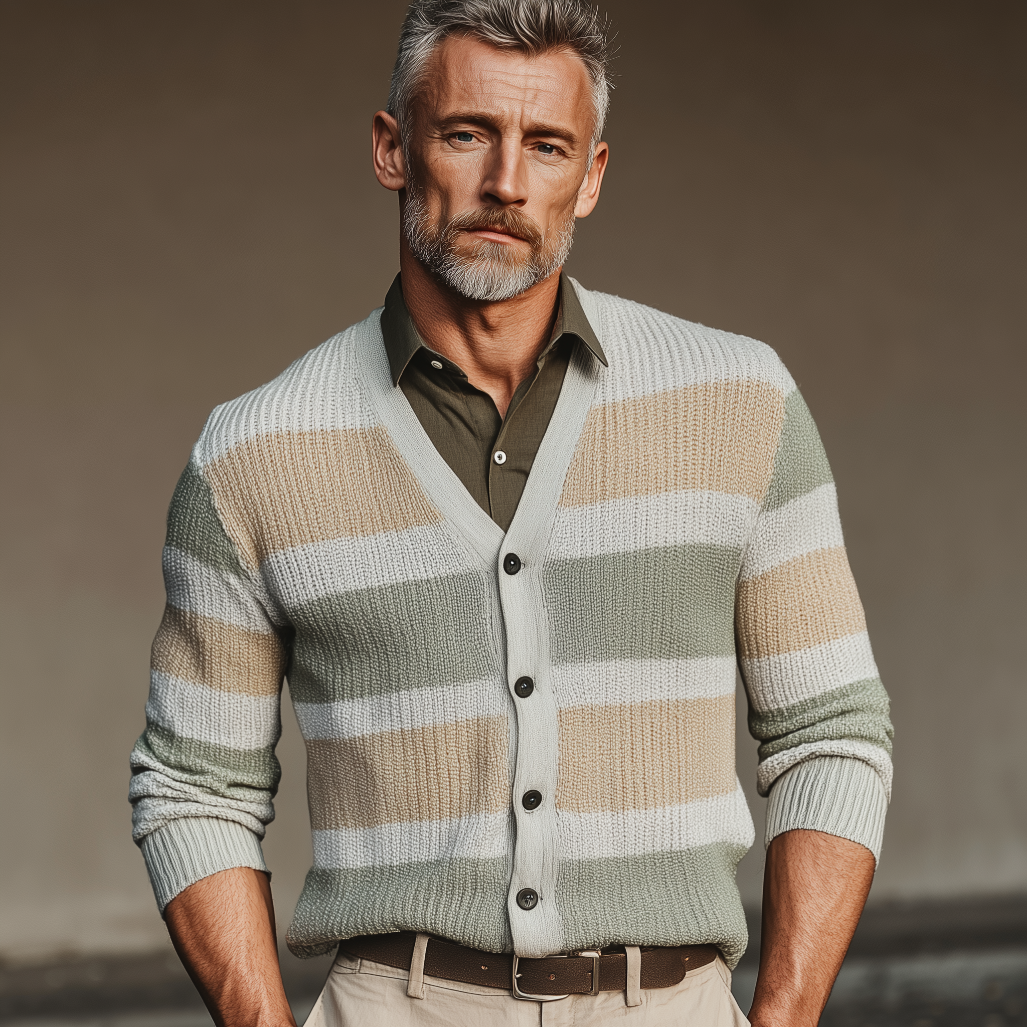 Men's Autumn Fashion Contrast Stripe Knitted Sweater Cardigan MTA1630I4P