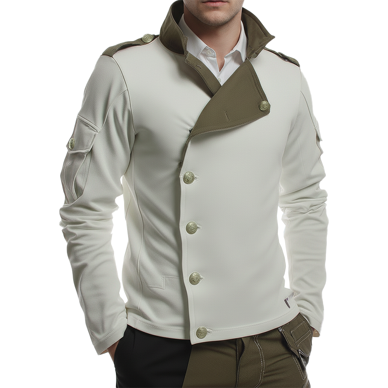 Men's Winter Retro Contrast Color Stitching Cotton Blend Elastic Button Sweatshirt MTA2140J4P