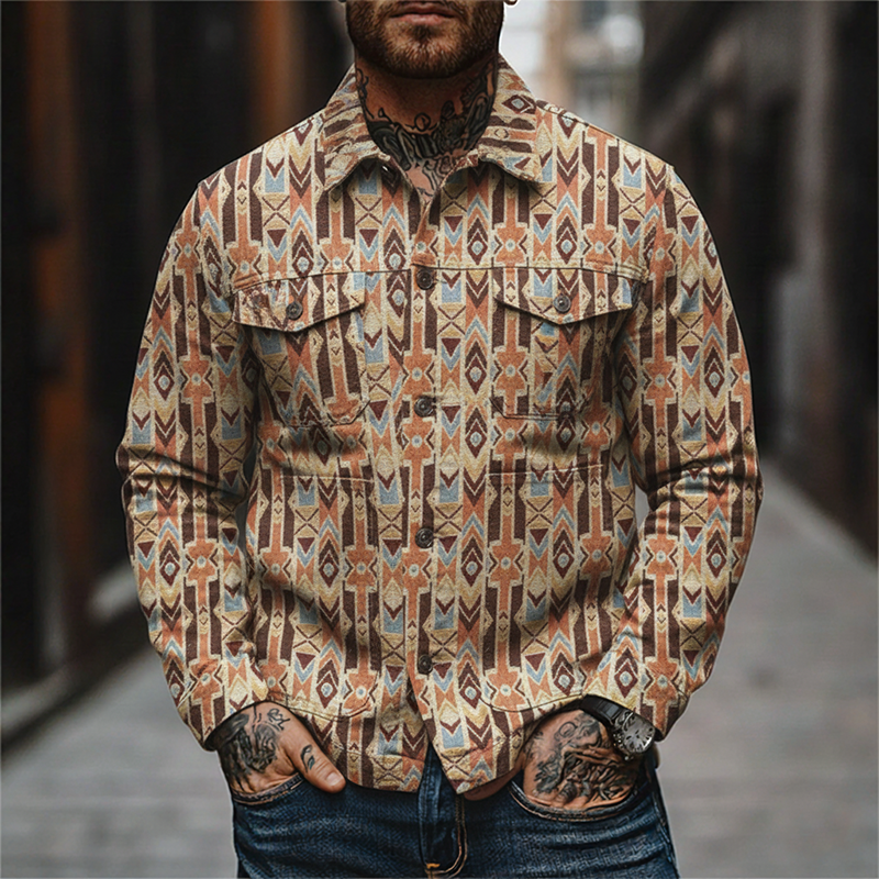 Men's Retro Ethnic Style Jacquard Collar Jacket MTA2451K9X