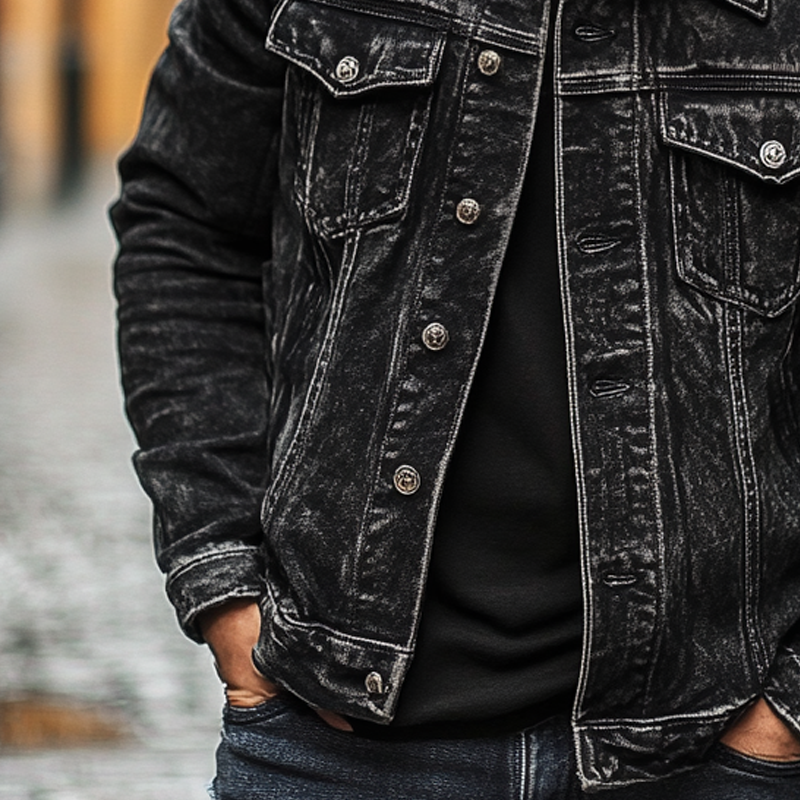 Men's Vintage Washed Distressed Lapel Denim Jacket MTA2523H4X