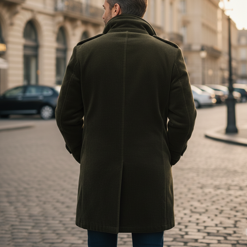 Men's Retro Classic Army GreenNotched Lapel Double-Breasted Corduroy Coat MTA3114J2U