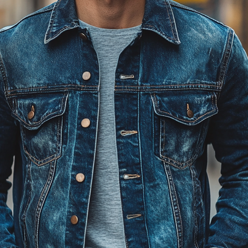 Men's Vintage Washed Lapel Western Style Denim Jacket MTA2353I2X