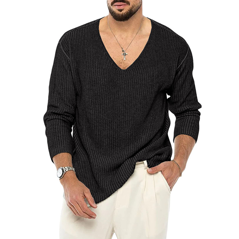 Men's Casual Deep V-neck Knitted Sweater MTA0594I6U