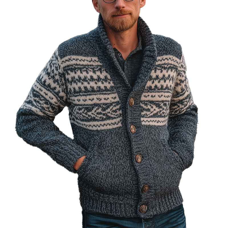 Men's Winter Vintage Knitted Jacquard Cotton Cardigan MTA1606J8P