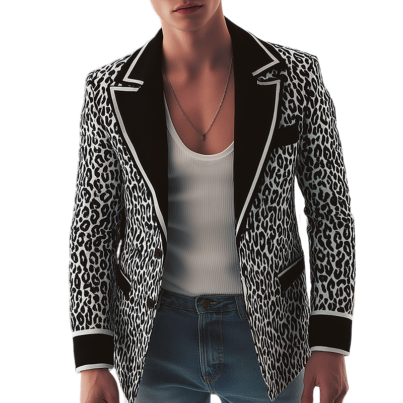 Men's Vintage Leopard Print Single Breasted Blazer MTA1781G6TO