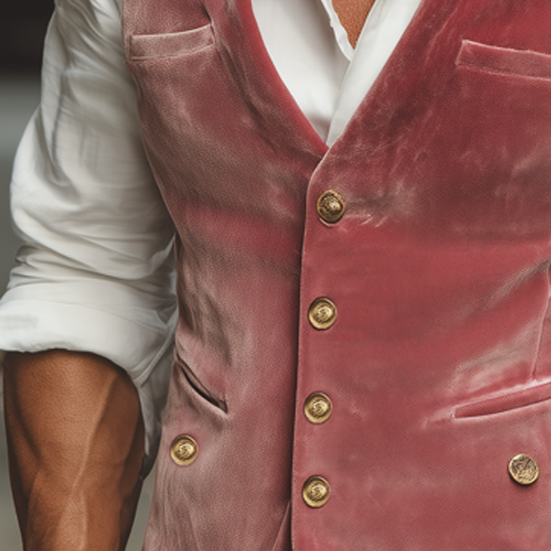 Men's Vintage Velvet Single-Breasted V-Neck Vest MTA1586H2U