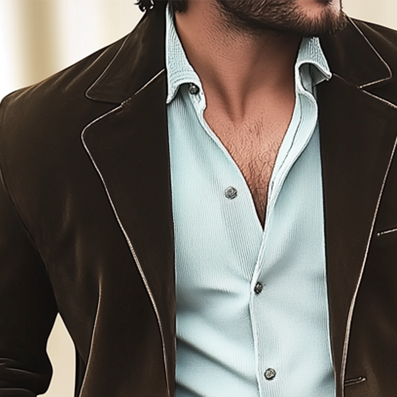 Men's Business Solid Color Suede Two-button Blazer MTA0892H7U