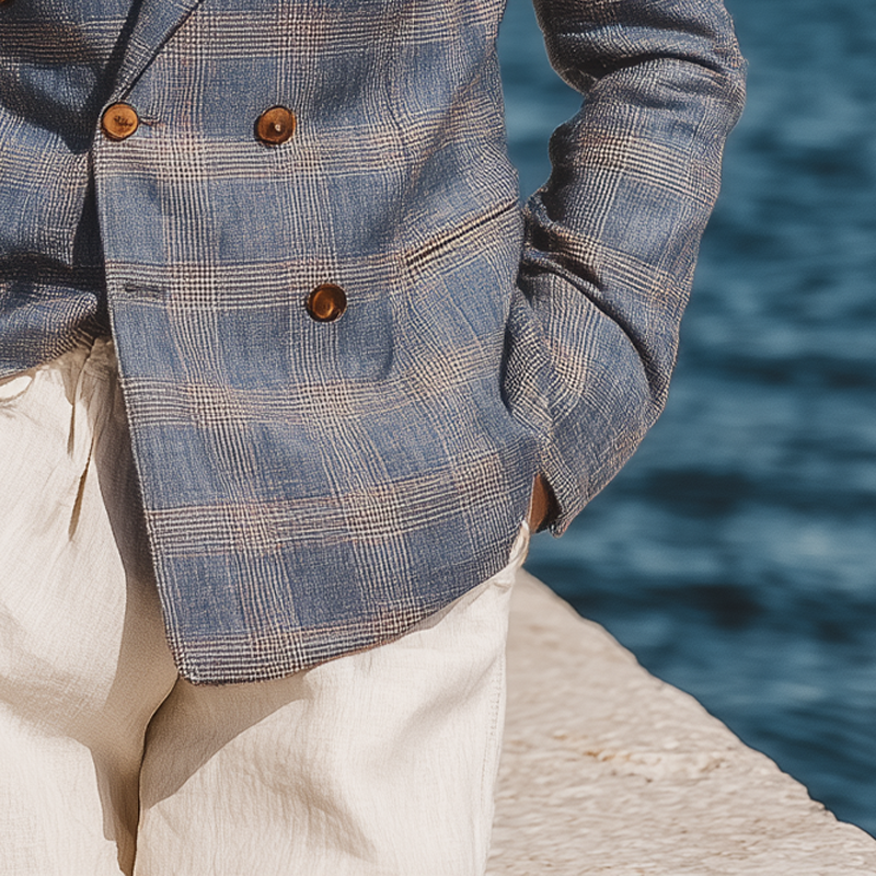 Men's Check Print Double Breasted Blazer MTA1735G0X