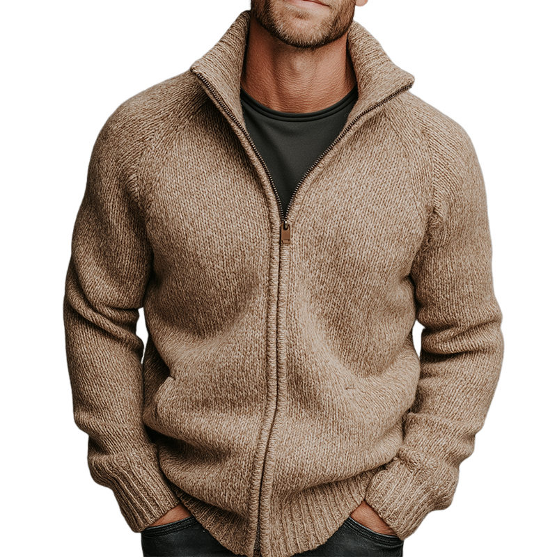 Men's Retro Casual Knit Zip-Up Cardigan Jacket MTA1478K8TO