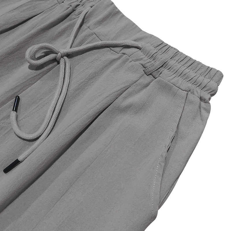 Men's Solid Color Cotton And Linen Holiday Elastic Waist Casual Pants MTA1606E9X