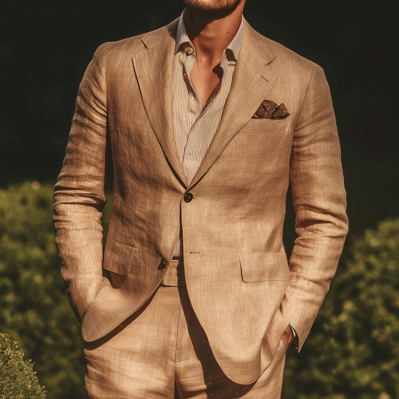 Men's Casual Elegant Breathable Linen Notch Lapel Single Breasted Slim Fit Blazer MTA0724G2M