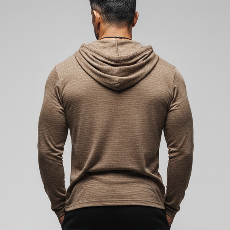 Men's Urban Brown Button-down Collar Hooded Sweatshirt MTZ0900B0U