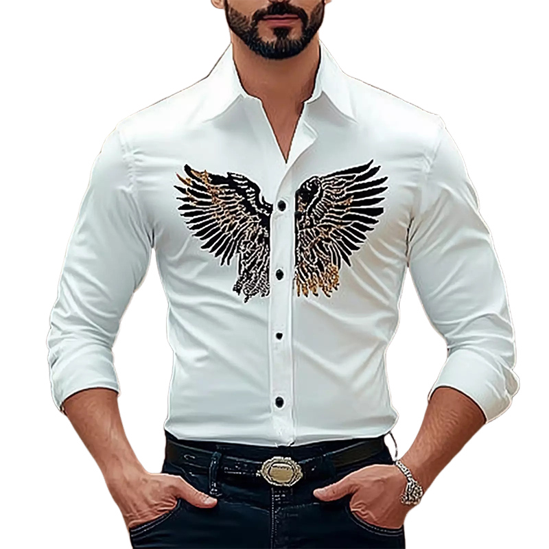 Vintage Eagle-broderi, slim fit, langermet skjorte for menn 61726922U