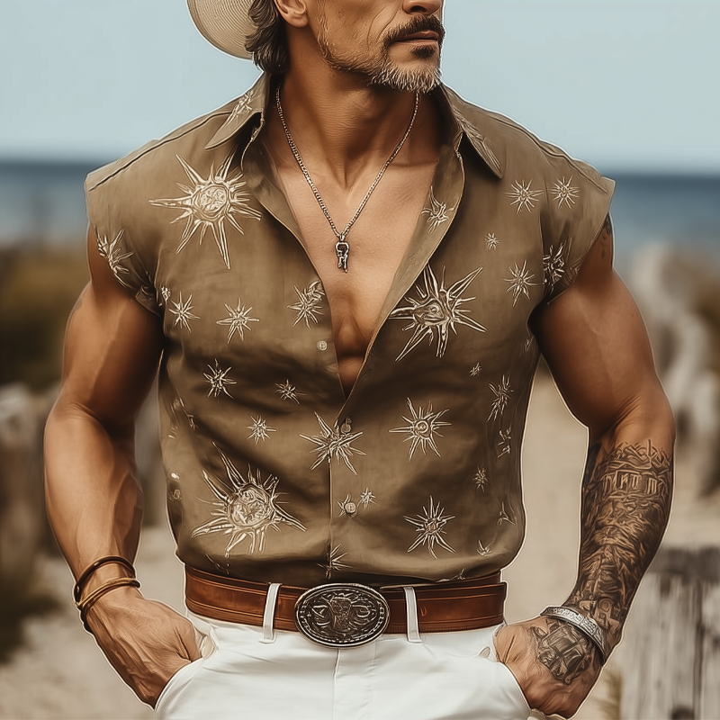 Men's Summer Beach Print Sleeveless Shirt MTA1978F6U