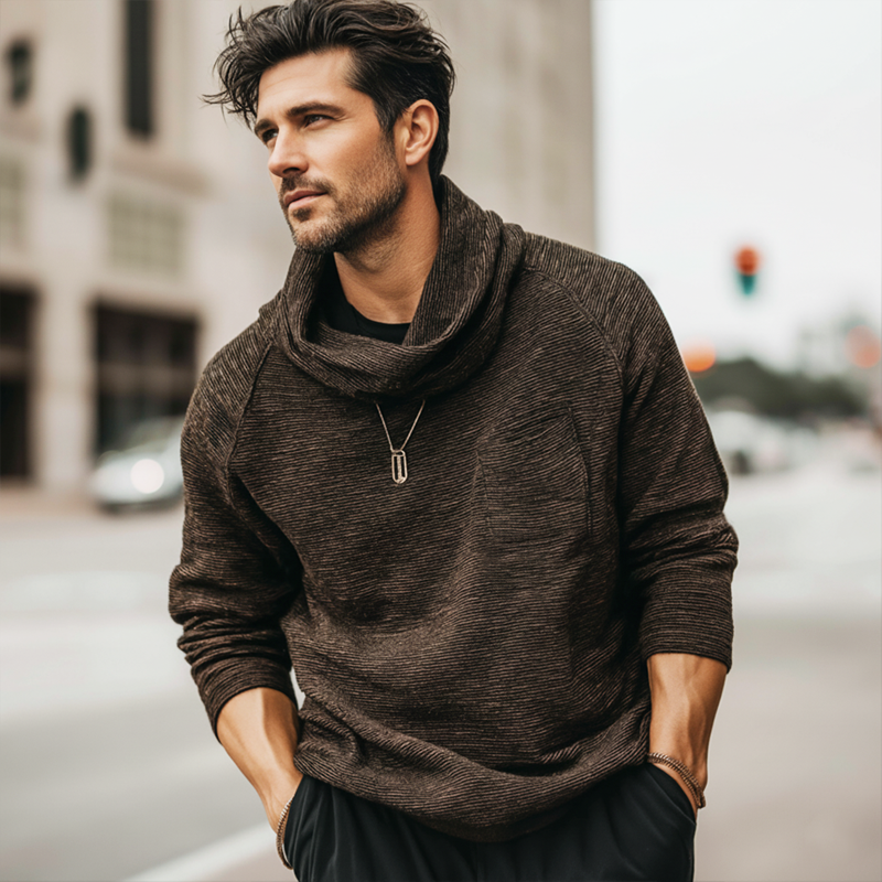 Men's Fashion Stacked Neck Ribbed Textured Pullover Sweatshirt MTA3044K0U