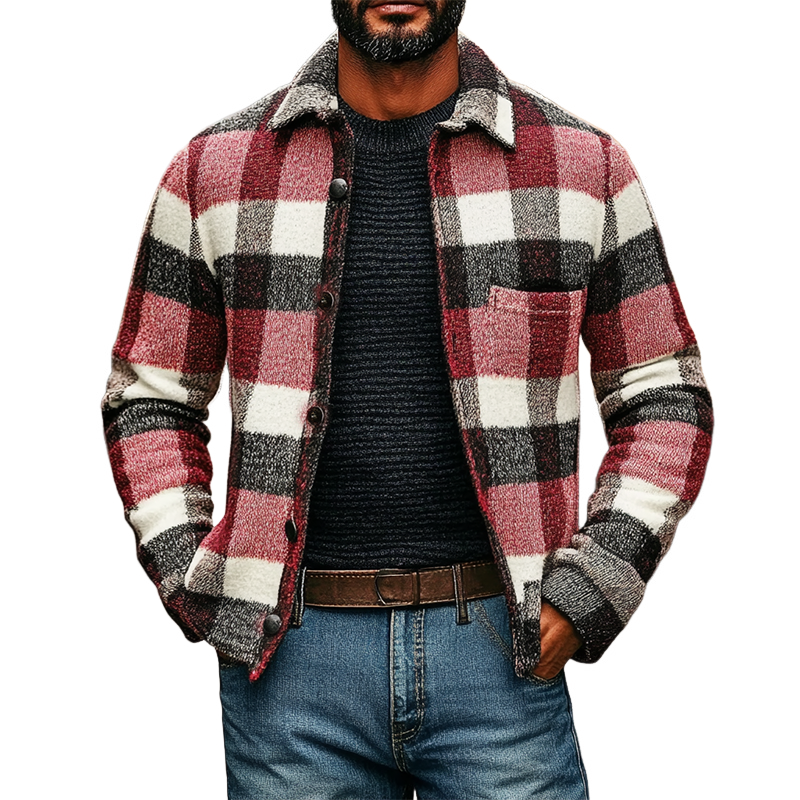 Men's Casual Plaid Polar Fleece Lapel Button Jacket MTA2387J6X
