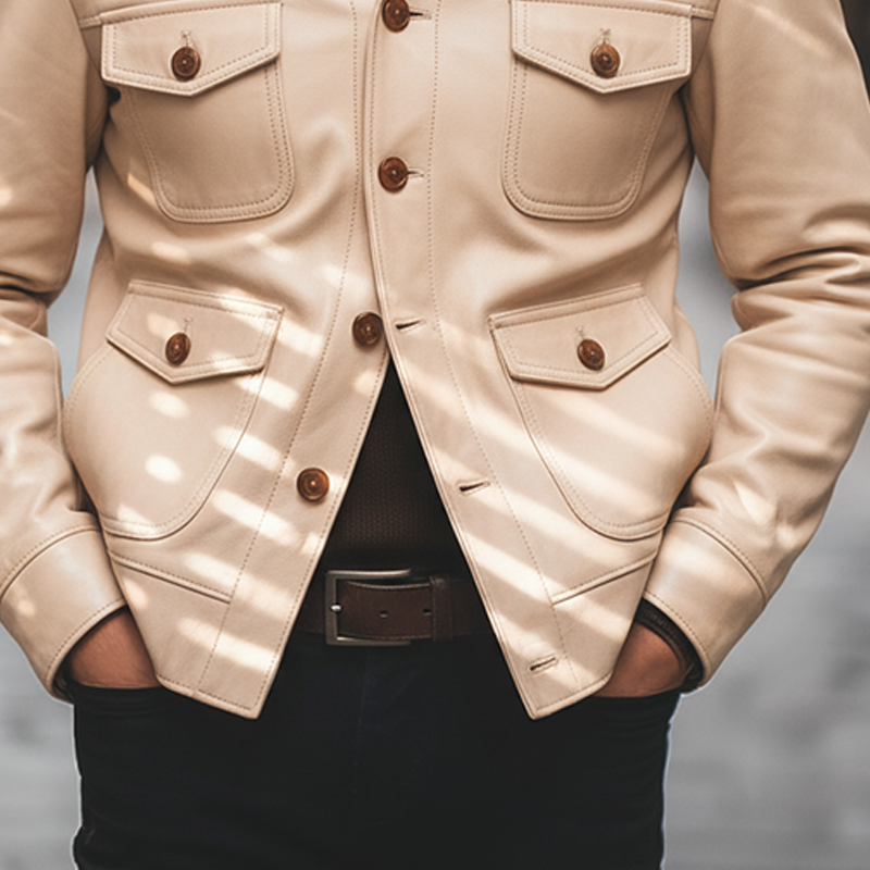 Men's Solid Color Cotton Blend Lapel Button Jacket MTA0547L3X