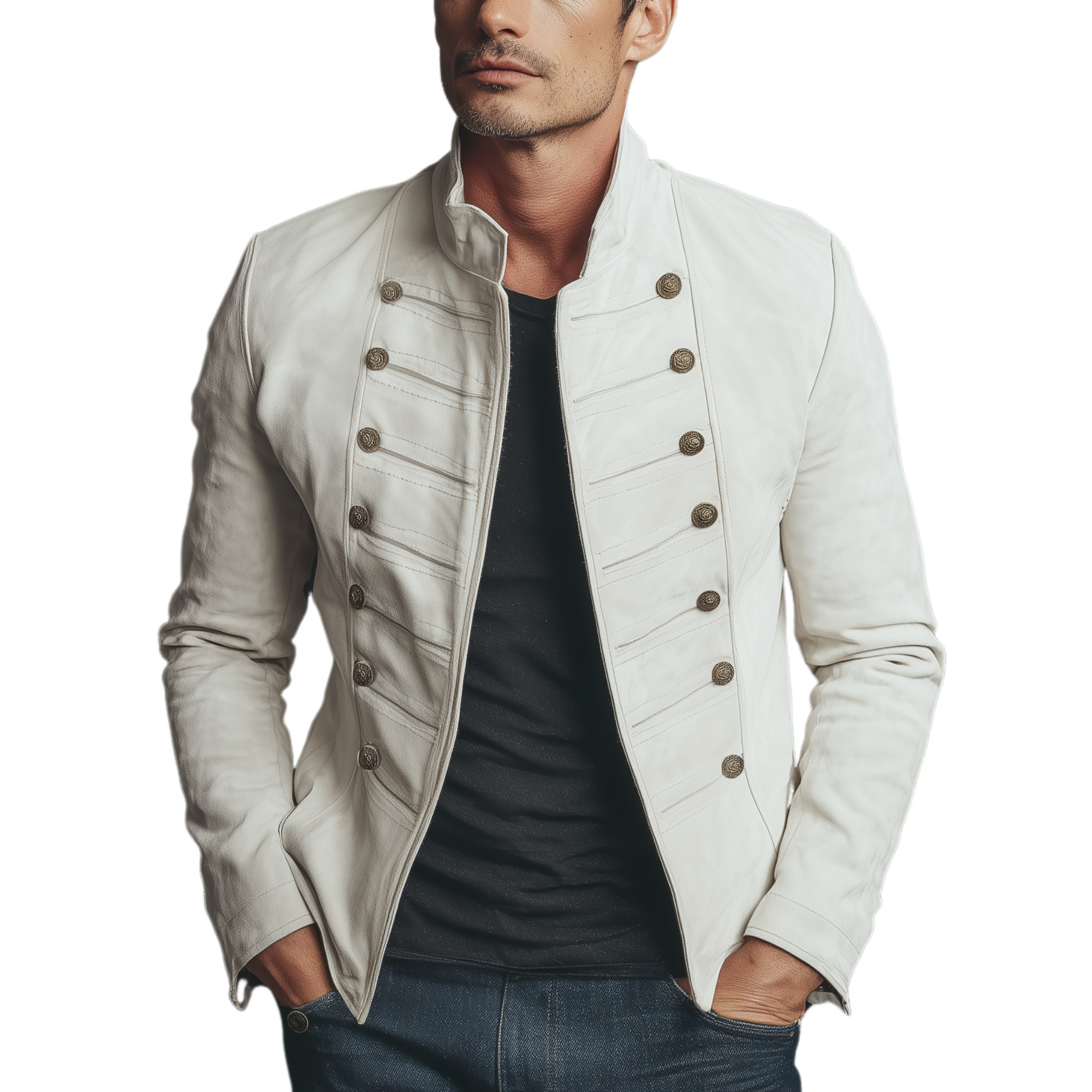 Men's Classic Retro Stand Collar Double-breasted Suede Slim-fit Jacket MTA2269H0K