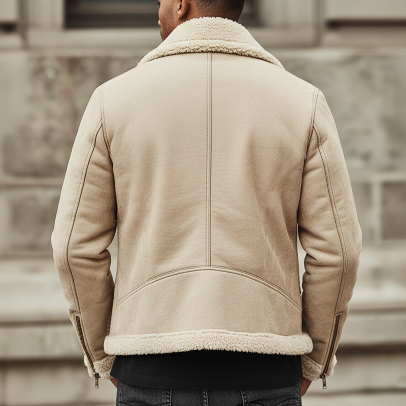 Men's Urban Beige Suede Lambswool Lined Zip-Up Jacket MTA1410K4U