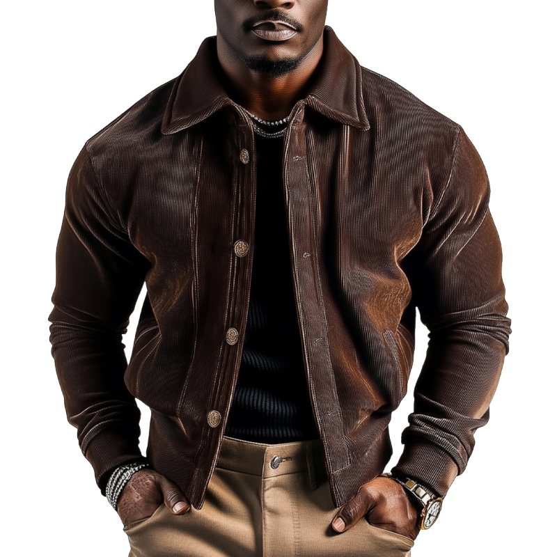 Men's Vintage Solid Color Corduroy Lapel Jacket MTA2090H2X