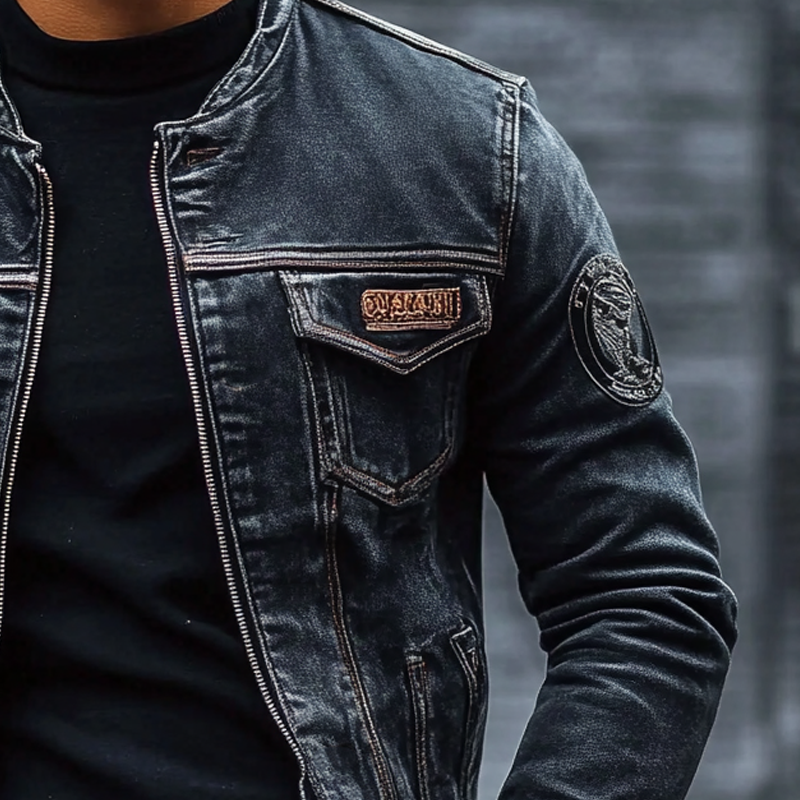 Men's Vintage Washed Baseball Collar Slim Fit Denim Jacket MTA1993H5X