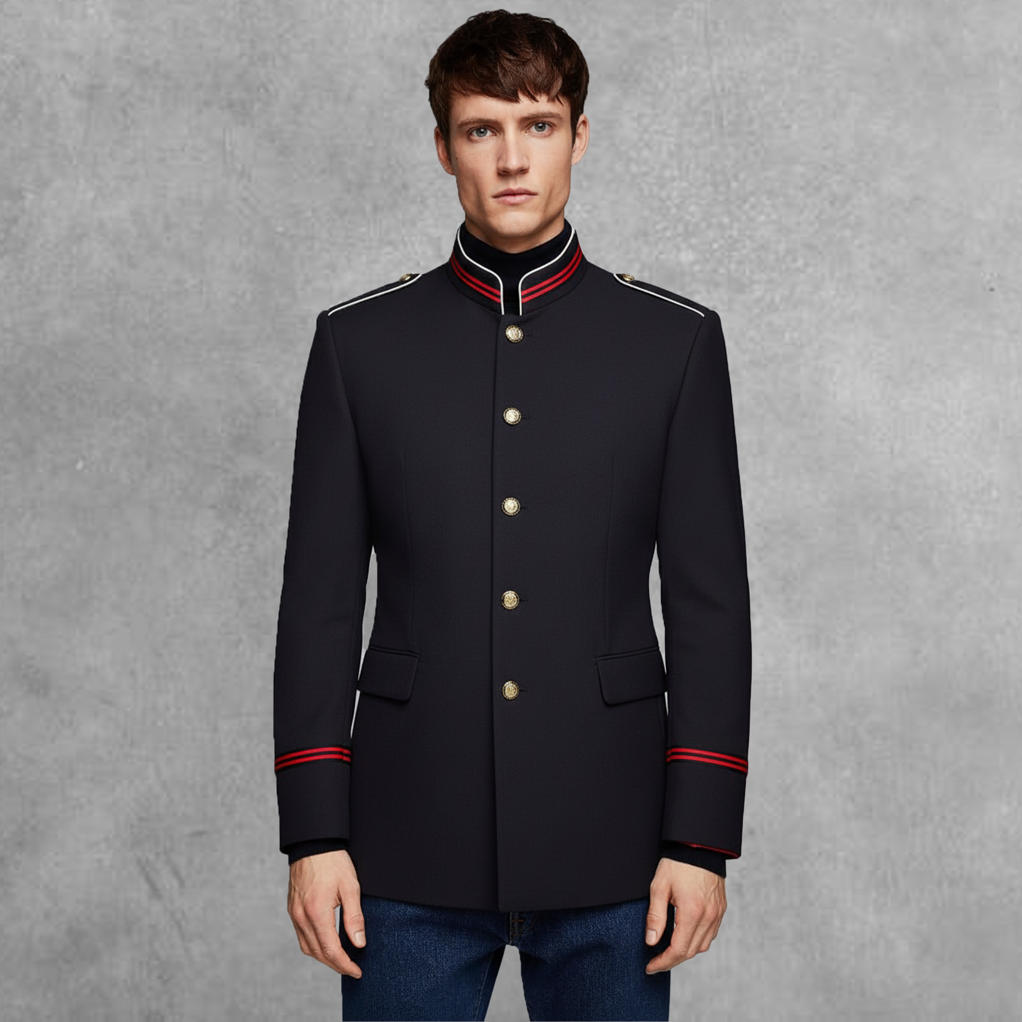 Men's Classic Vintage Stand Collar Twill Cotton Blend Single Breasted Slim Fit Jacket MTA1692I6K