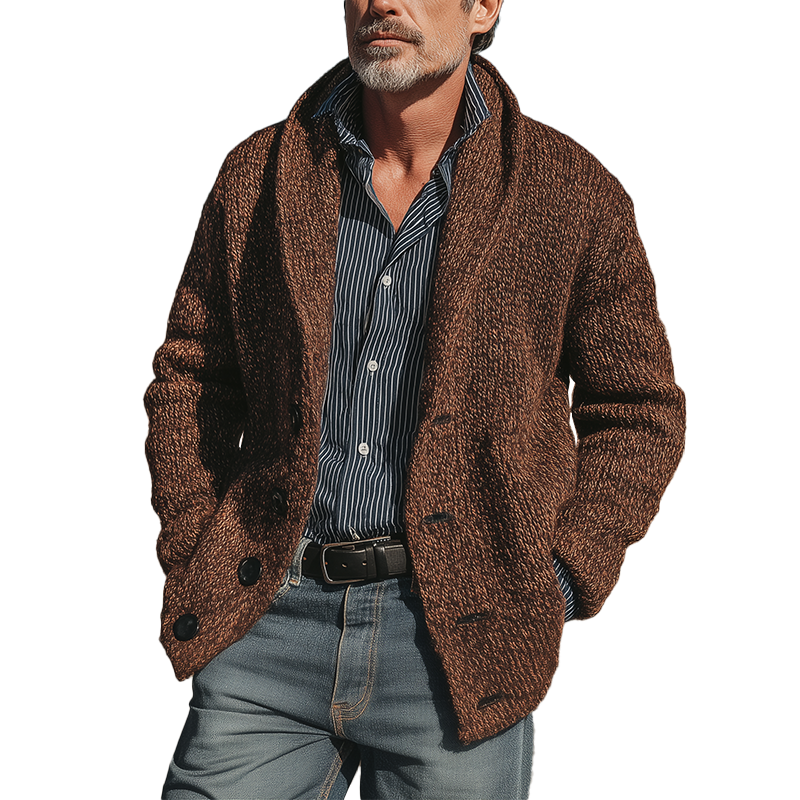 Men's Autumn And Winter Retro Shawl Collar Knitted Mixed Color Cardigan MTA1111I8P