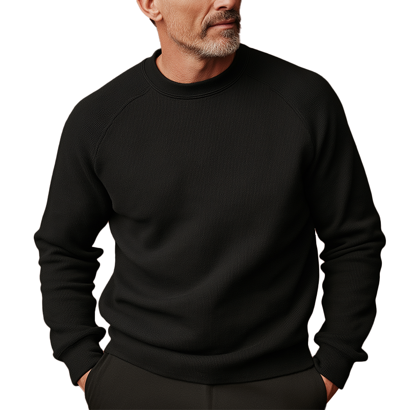 Men's Fashion Solid Color Knitted Ribbed Round Neck Long Sleeve Sweatshirt MTA2742H1P
