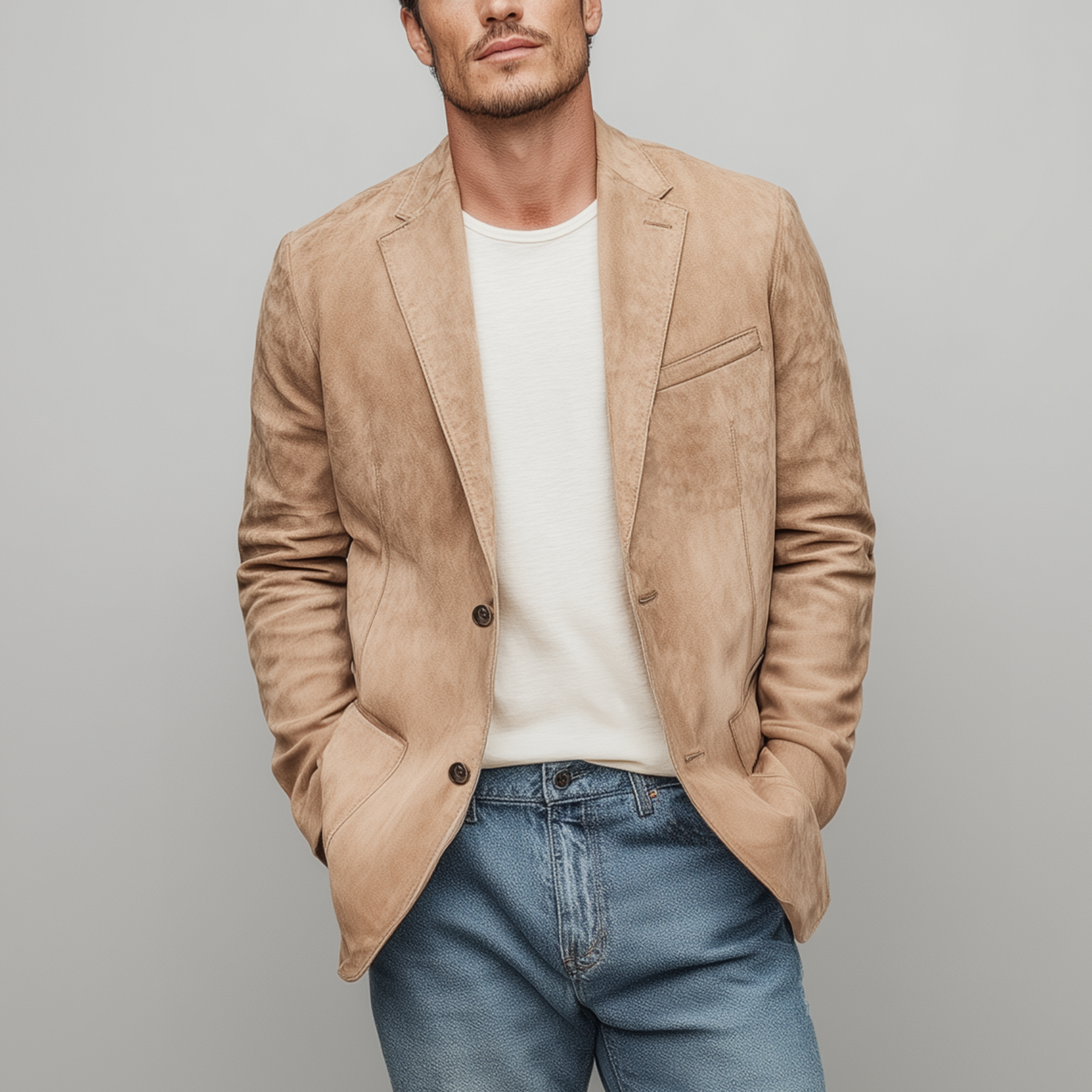 Men's Spring Fashion Casual Solid Color Thin Suede Single Breasted Blazer MTA1856G3K