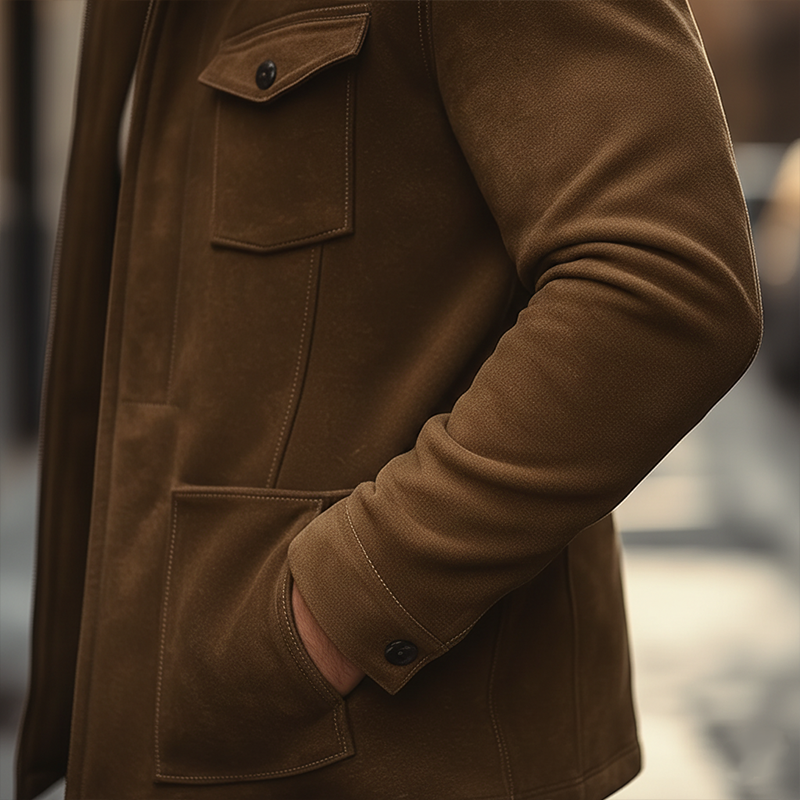 Men's Winter Retro Solid Color Faux Suede Zip-up Coat MTA3054J1P