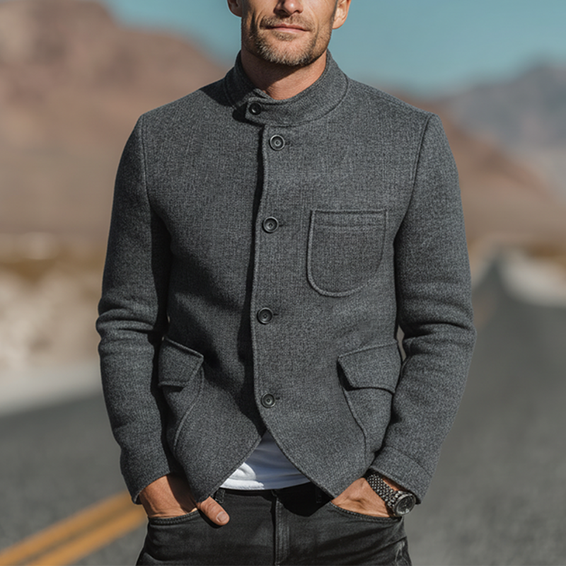 Men's Autumn And Winter Fashion Stand Collar Multi-pocket Faux Wool Jacket MTA2352I7P