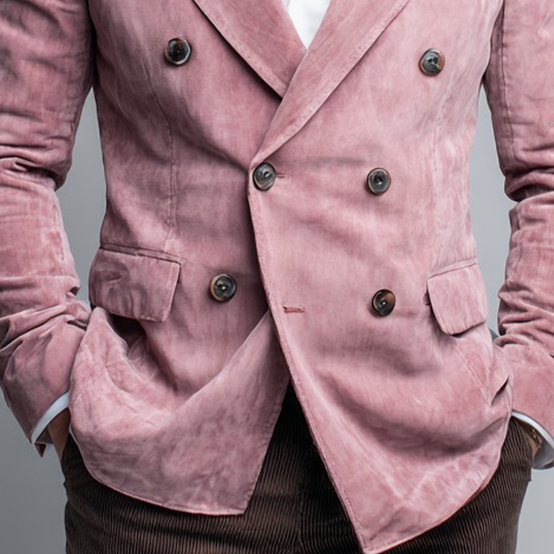 Men's Vintage Faux Suede Contrast Color Double Breasted Blazer MTA1965I0X