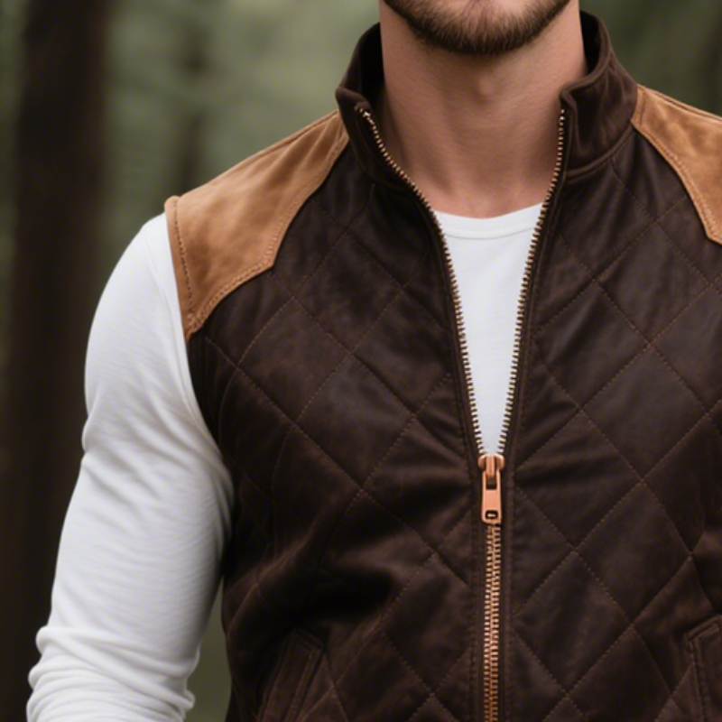 Men's Retro Casual Western Style Diamond Check Stand Collar Zipper Vest MTA1439H8TO