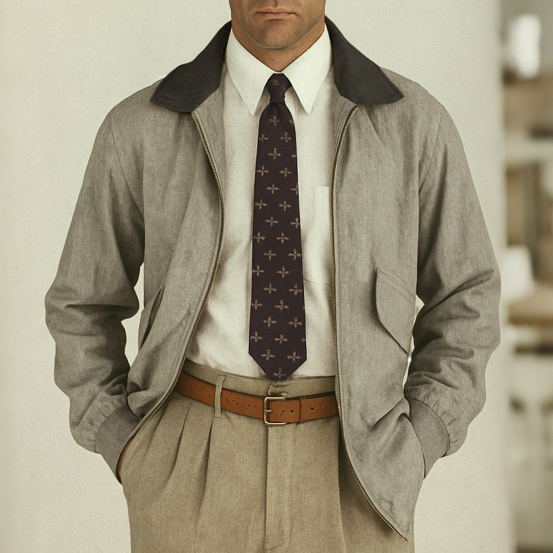 Men's Casual Retro Style Cotton And Linen Zipper Lapel Jacket MTA0626H6TO
